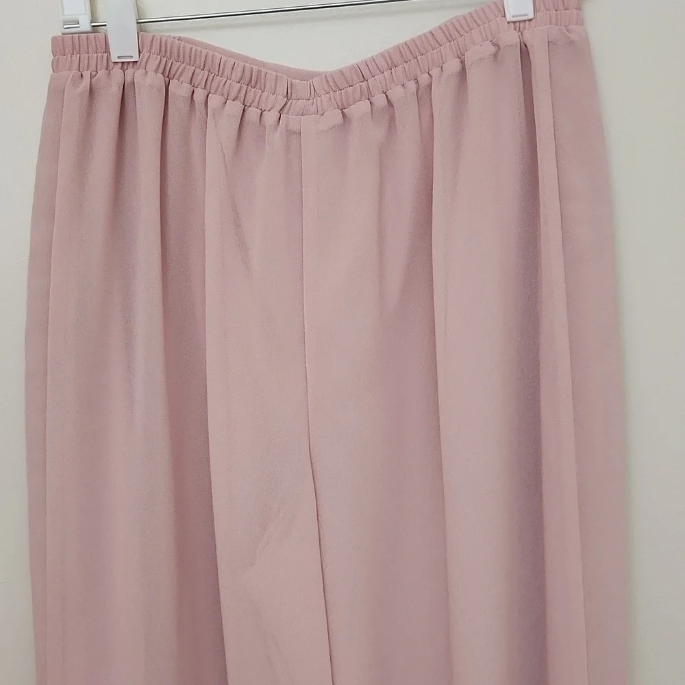 Le Bos 3 Piece Pant Set Women’s Size 10 Pink Chiffon Duster Tank Top Pants Flora